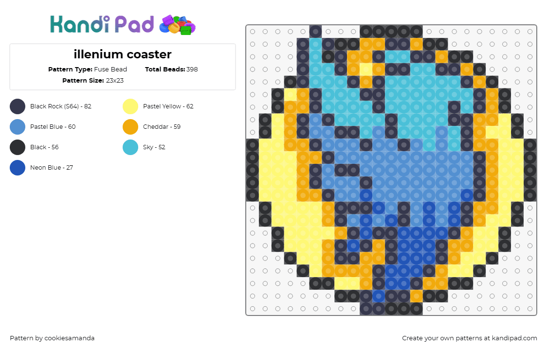 illenium coaster - Fuse Bead Pattern by cookiesamanda on Kandi Pad - illenium,coaster,logo,phoenix,music,dj,gradient,light blue,blue,yellow