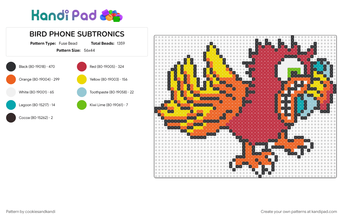 BIRD PHONE SUBTRONICS - Fuse Bead Pattern by cookiesandkandi on Kandi Pad - orange, red, yellow