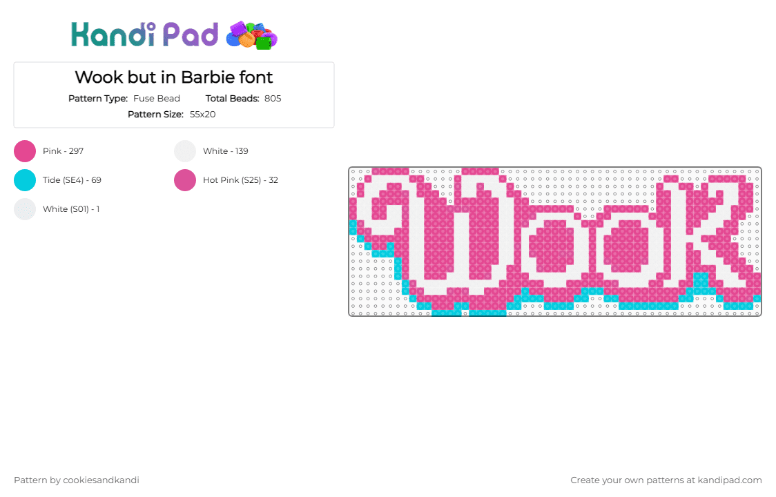 Wook but in Barbie font - Fuse Bead Pattern by cookiesandkandi on Kandi Pad - pink
