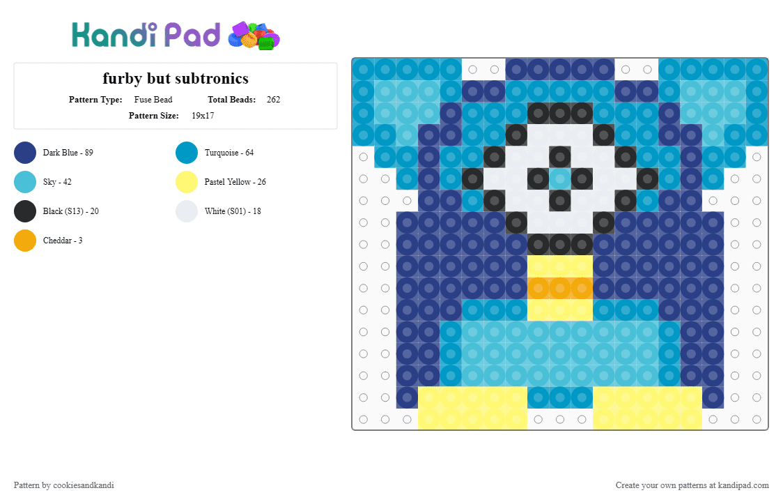 furby but subtronics - Fuse Bead Pattern by cookiesandkandi on Kandi Pad - light blue,blue