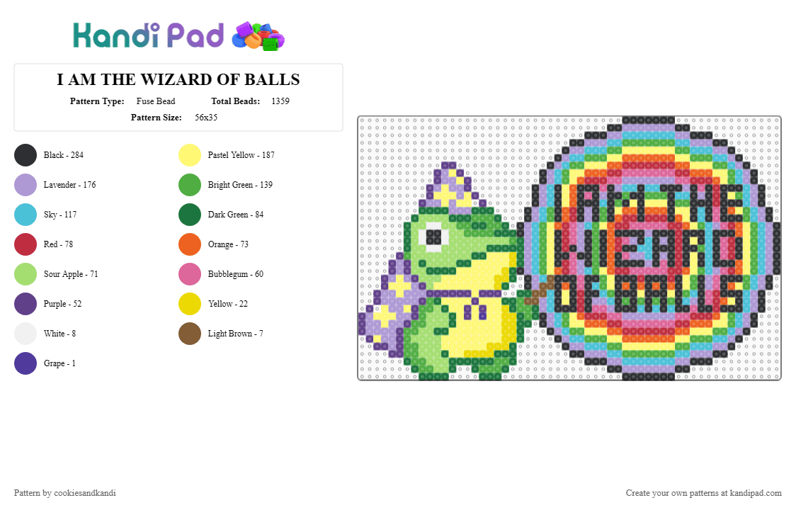 I AM THE WIZARD OF BALLS - Fuse Bead Pattern by cookiesandkandi on Kandi Pad - green,yellow,pink