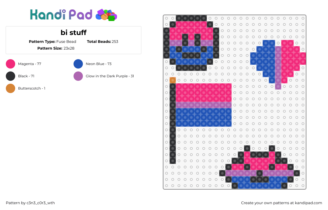 bi stuff - Fuse Bead Pattern by c3n3_c0r3_wth on Kandi Pad - bisexual,pride,charms,flag,smiley,heart,pink,blue