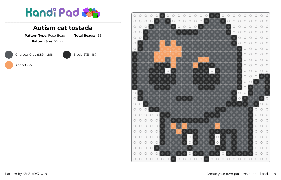 Autism cat tostada - Fuse Bead Pattern by c3n3_c0r3_wth on Kandi Pad - 