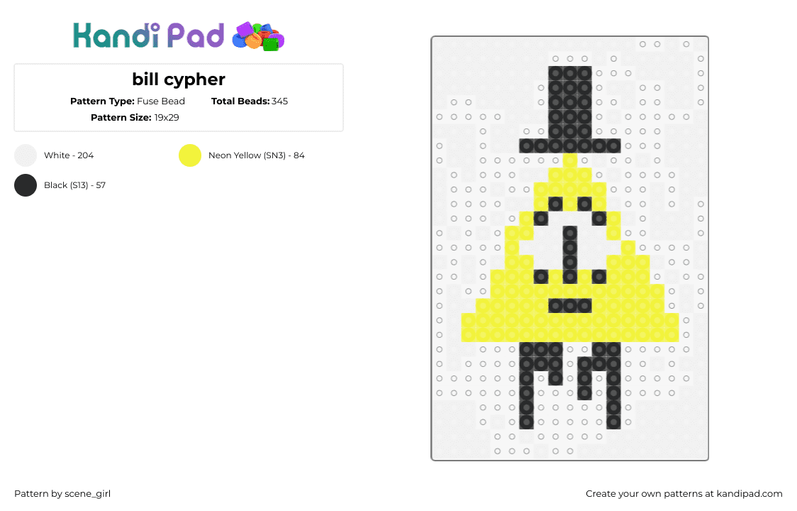 bill cypher - Fuse Bead Pattern by scene_girl on Kandi Pad - bill cipher,gravity falls,character,tophat,animation,tv show,yellow