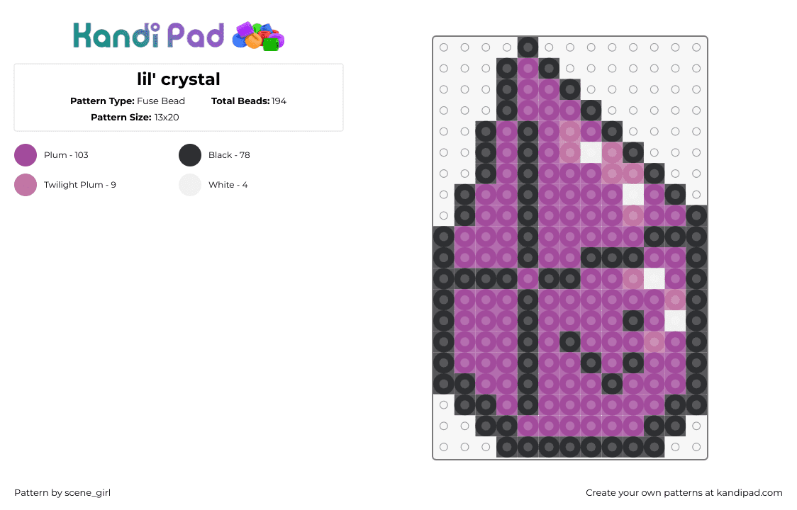 lil\' crystal - Fuse Bead Pattern by scene_girl on Kandi Pad - crystal,gem,stone,purple