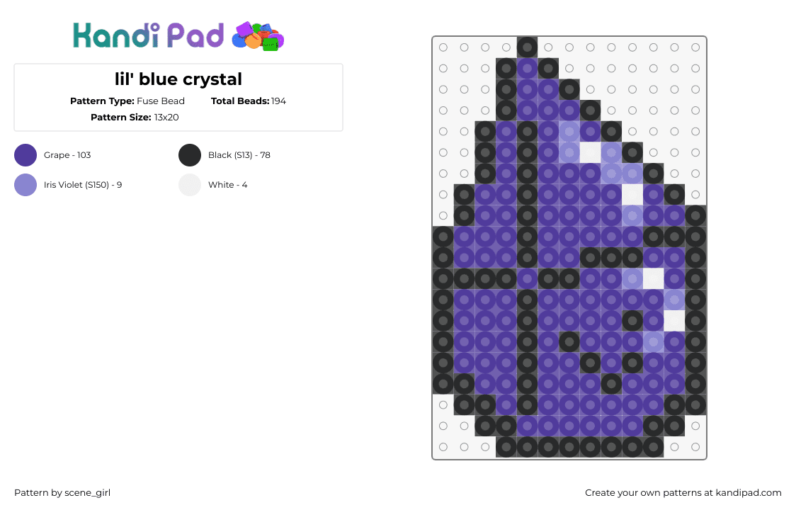 lil\' blue crystal - Fuse Bead Pattern by scene_girl on Kandi Pad - crystal,gem,stone,purple,blue