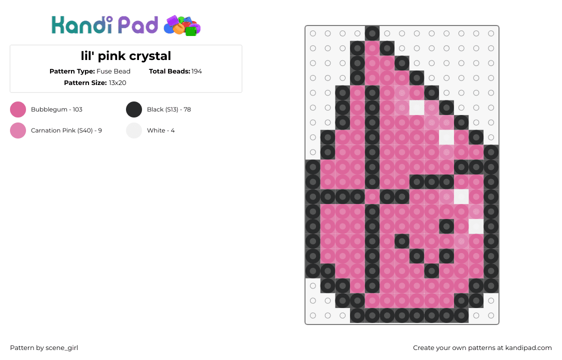 lil\' pink crystal - Fuse Bead Pattern by scene_girl on Kandi Pad - crystal,gem,stone,pink