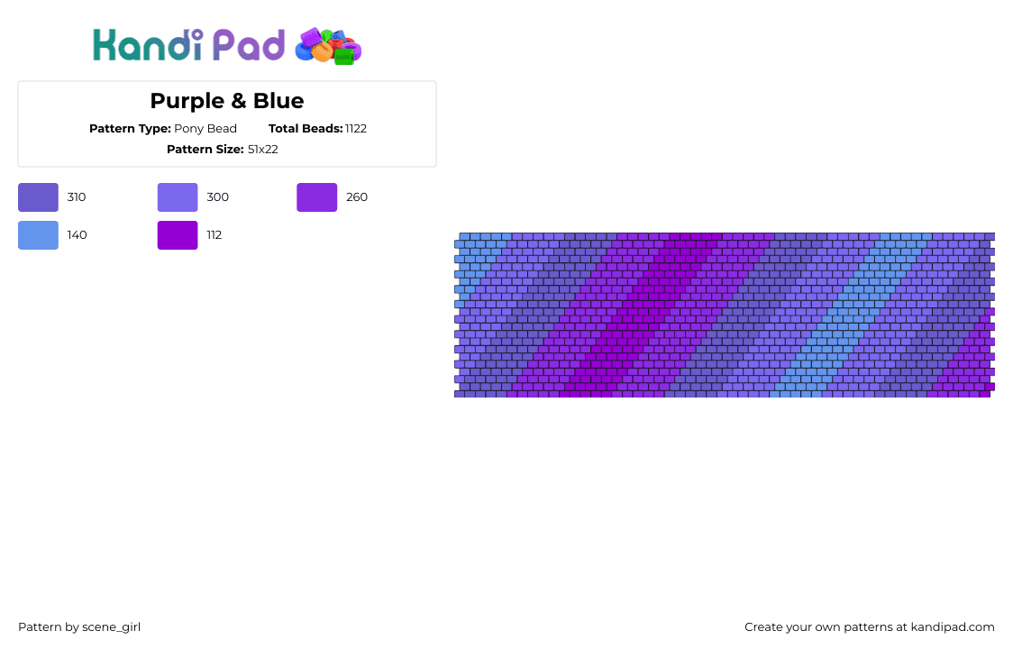 Purple & Blue - Pony Bead Pattern by scene_girl on Kandi Pad - gradient,diagonal,stripes,cuff,blue,purple