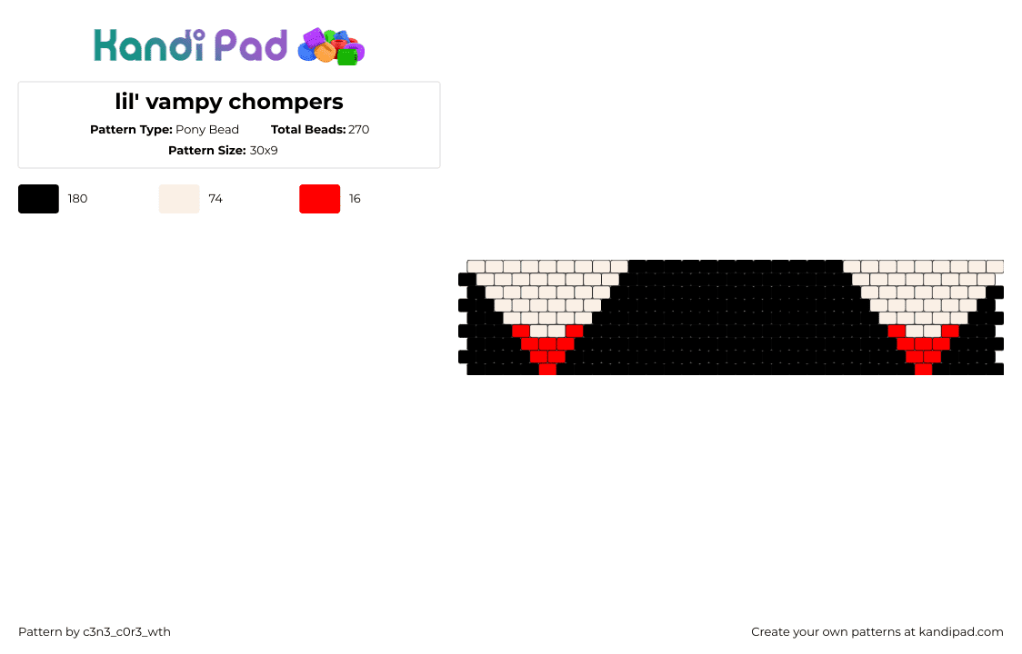 lil\' vampy chompers - Pony Bead Pattern by c3n3_c0r3_wth on Kandi Pad - fangs,vampire,teeth,cuff,blood,dark,black,beige,red