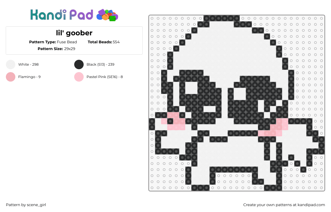 lil\' goober - Fuse Bead Pattern by scene_girl on Kandi Pad - yippee,character,cute,silly,white,black