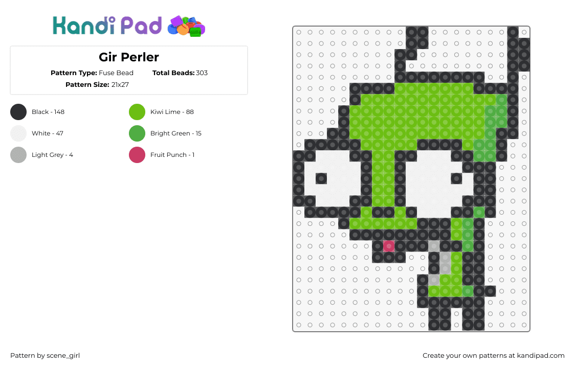 Gir Perler - Fuse Bead Pattern by scene_girl on Kandi Pad - gir,invader zim,costume,character,derpy,cartoon,tv show,green,white