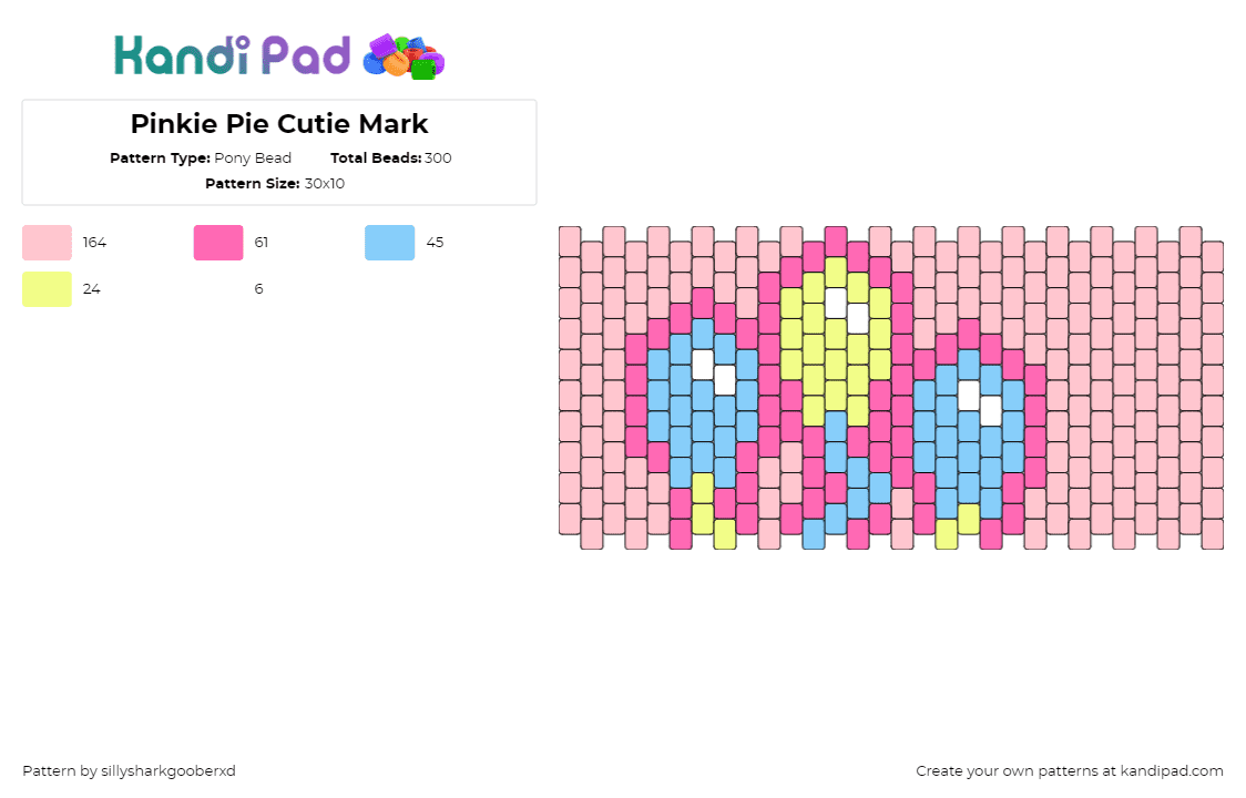 Pinkie Pie Cutie Mark - Pony Bead Pattern by sillysharkgooberxd on Kandi Pad - pinkie pie,cutie mark,balloons,mlp,my little pony,cuff,pastel,pink,light blue,yellow