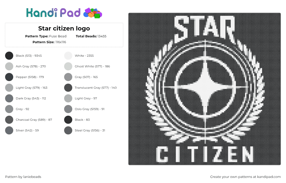 Star citizen logo - Fuse Bead Pattern by laniebeads on Kandi Pad - star citizen,logo,video game,panel,white,black