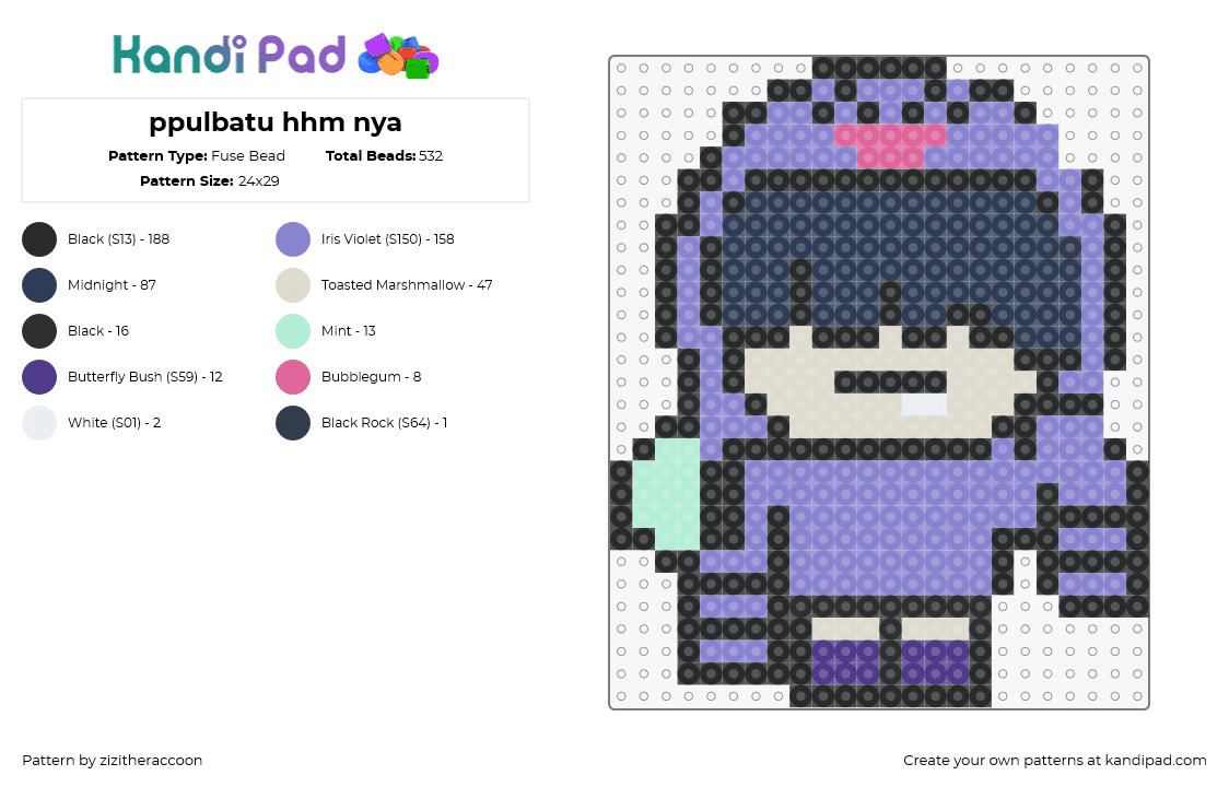 ppulbatu hhm nya - Fuse Bead Pattern by zizitheraccoon on Kandi Pad - hhm nya ring,ppulbatu,kpop,character,mascot,purple,blue