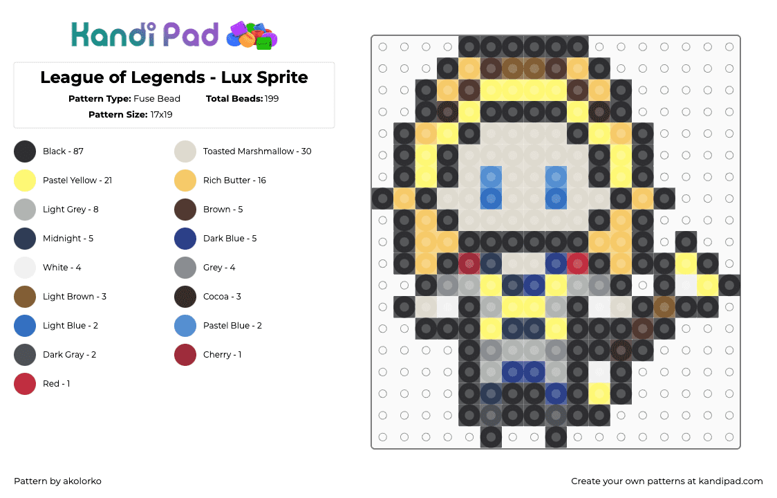 League of Legends - Lux Sprite - Fuse Bead Pattern by akolorko on Kandi Pad - lux,league of legends,lol,character,video game,blonde,yellow,beige