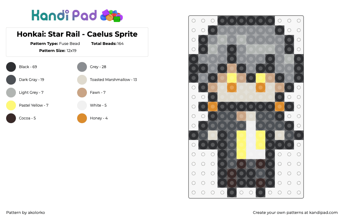 Honkai: Star Rail - Caelus Sprite - Fuse Bead Pattern by akolorko on Kandi Pad - caelus,honkai star rail,character,video game,chibi,gray