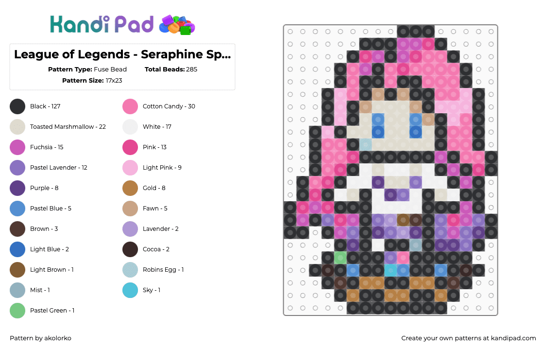 League of Legends - Seraphine Sprite - Fuse Bead Pattern by akolorko on Kandi Pad - seraphine,league of legends,lol,character,video game,pink,purple