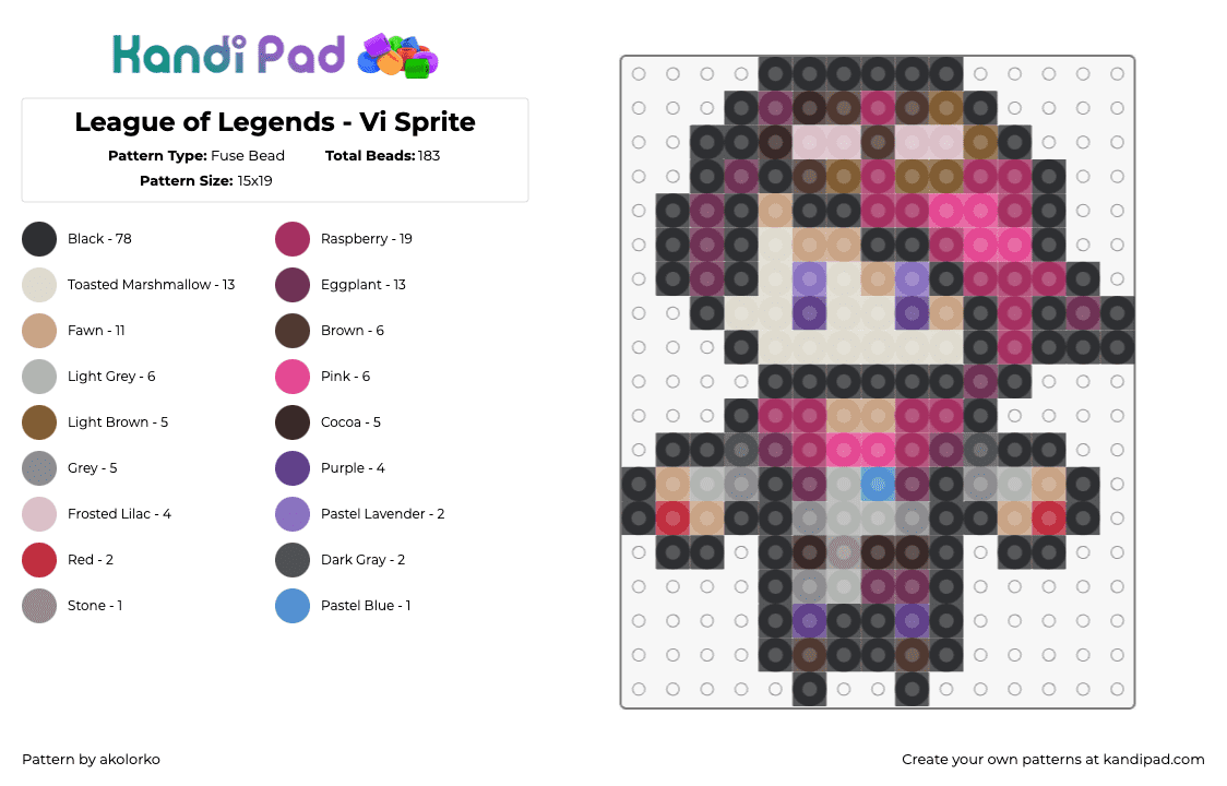 League of Legends - Vi Sprite - Fuse Bead Pattern by akolorko on Kandi Pad - vi,lol,league of legends,character,video game,pink