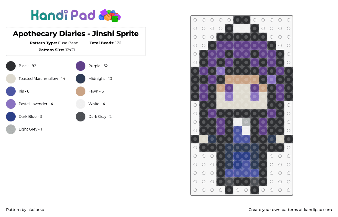 Apothecary Diaries - Jinshi Sprite - Fuse Bead Pattern by akolorko on Kandi Pad - jinshi,apothecary diaries,character,novel,story,chibi,purple,blue