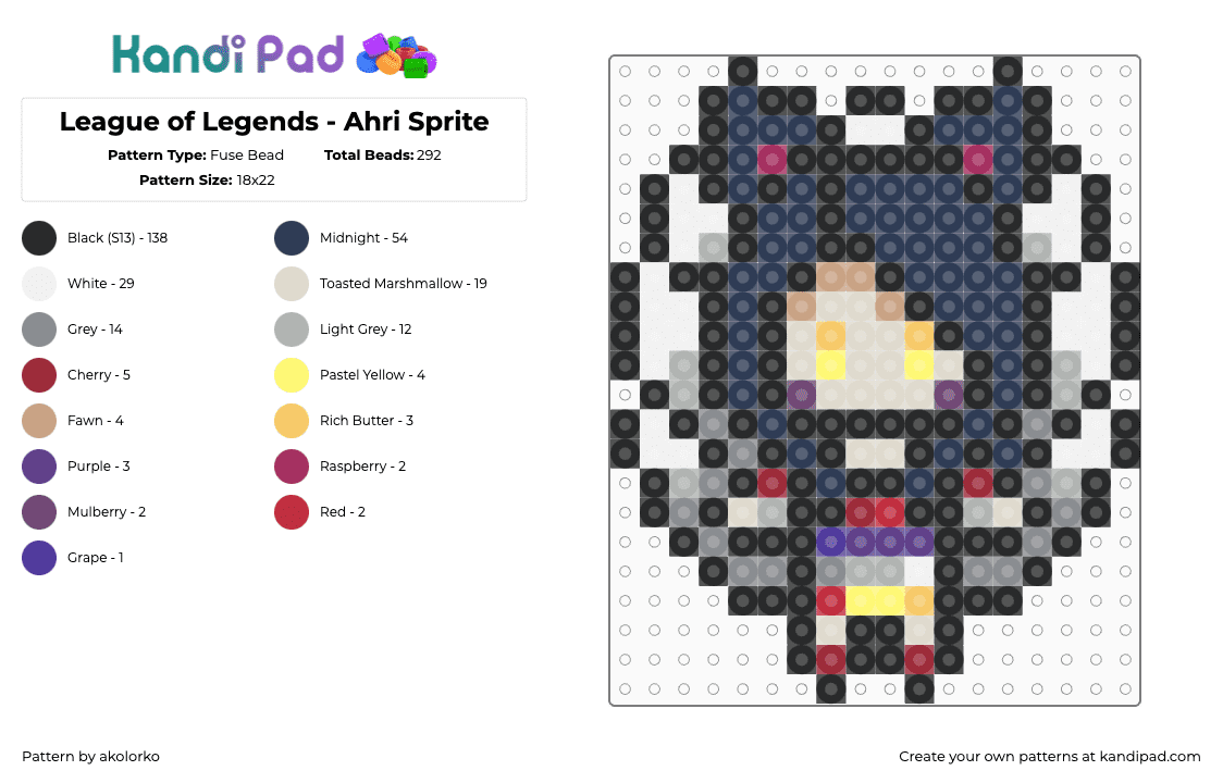 League of Legends - Ahri Sprite - Fuse Bead Pattern by akolorko on Kandi Pad - ahri,league of legends,lol,character,video game,blue,gray