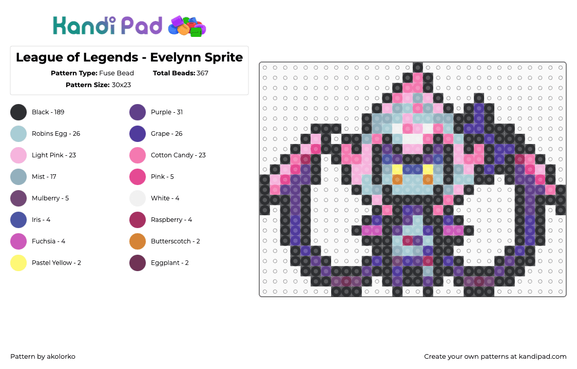 League of Legends - Evelynn Sprite - Fuse Bead Pattern by akolorko on Kandi Pad - 