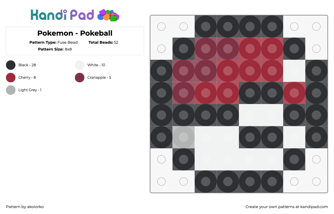 Pokemon - Pokeball - Fuse Bead Pattern by akolorko on Kandi Pad - pokeball,pokemon,gaming,simple,red,black,white