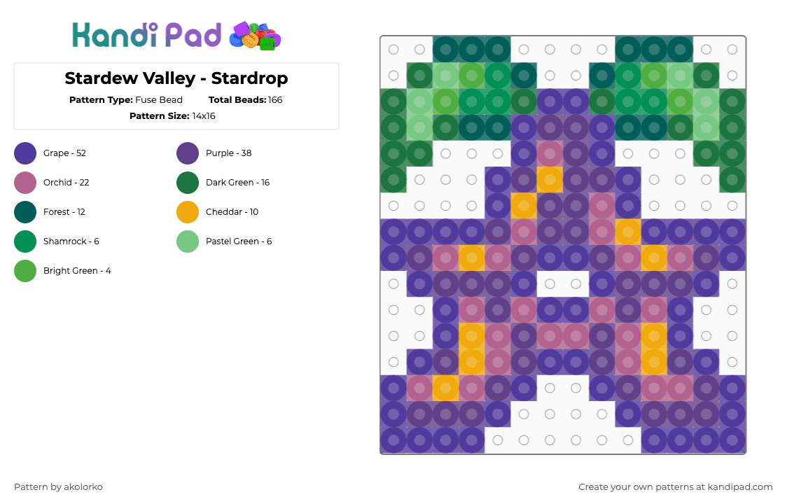 Stardew Valley - Stardrop - Fuse Bead Pattern by akolorko on Kandi Pad - purple,green