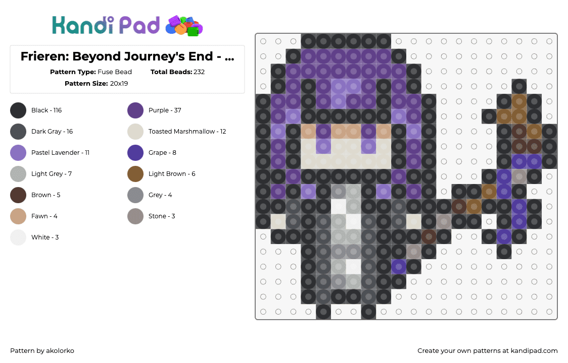 Frieren: Beyond Journey\'s End - Fern Sprite - Fuse Bead Pattern by akolorko on Kandi Pad - fern,frieren,beyond journeys end,manga,character,purple,gray