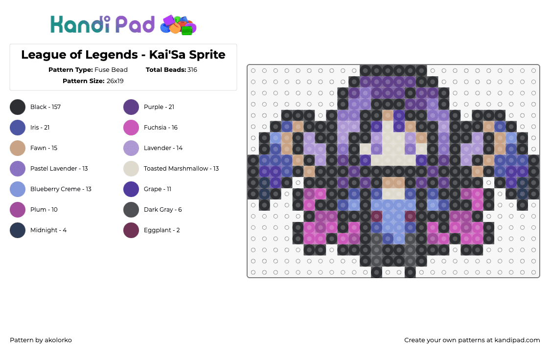 League of Legends - Kai\'Sa Sprite - Fuse Bead Pattern by akolorko on Kandi Pad - kaisa,league of legends,lol,character,video game,blue,purple