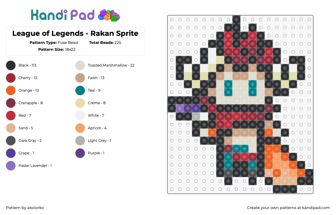 League of Legends - Rakan Sprite - Fuse Bead Pattern by akolorko on Kandi Pad - rakan,league of legends,lol,character,video game,red,tan