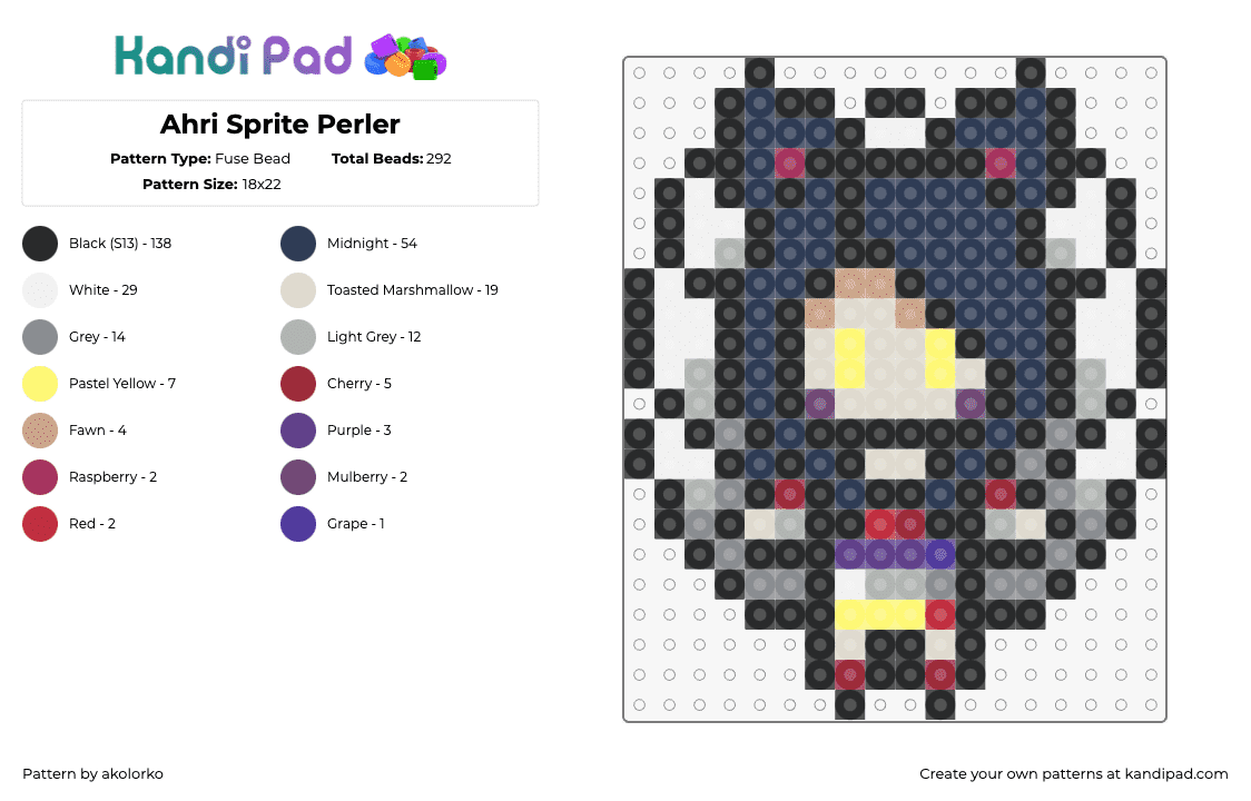 League of Legends - Ahri Sprite - Fuse Bead Pattern by akolorko on Kandi Pad - ahri,league of legends,lol,character,video game,blue,gray