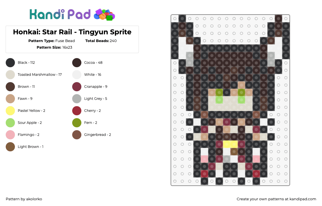 Honkai: Star Rail - Tingyun Sprite - Fuse Bead Pattern by akolorko on Kandi Pad - tingyun,honkai star rail,character,video game,chibi,brown