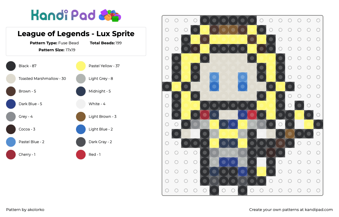 League of Legends - Lux Sprite - Fuse Bead Pattern by akolorko on Kandi Pad - lux,league of legends,lol,character,video game,blonde,yellow,beige