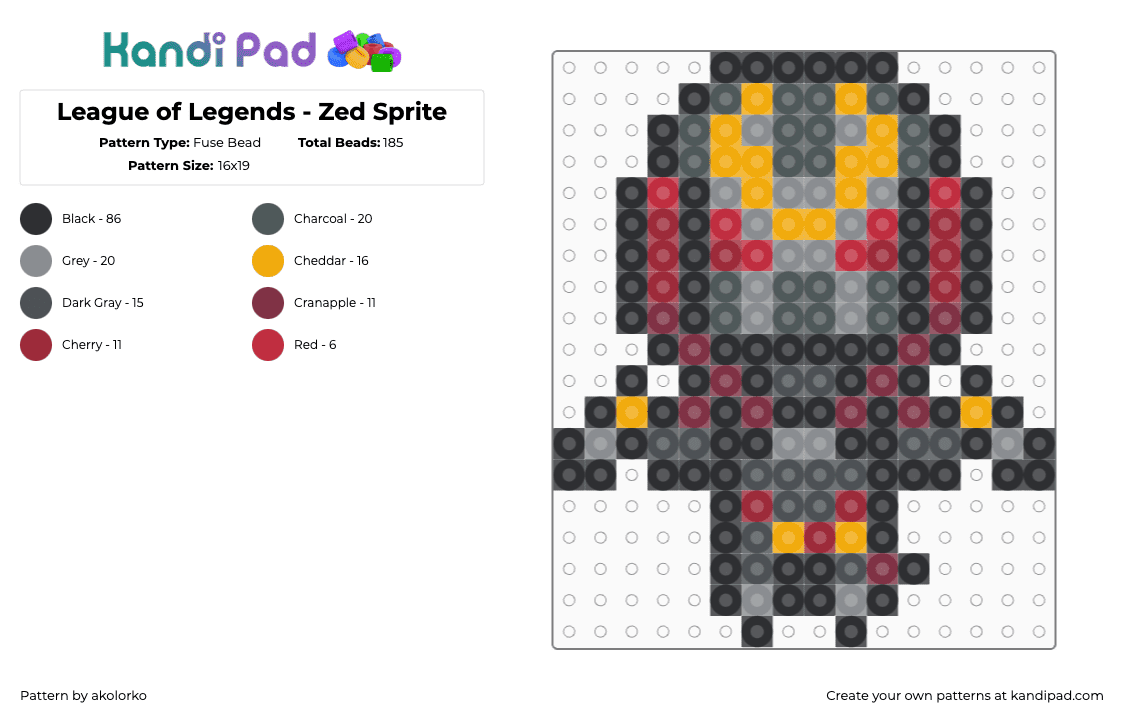 League of Legends - Zed Sprite - Fuse Bead Pattern by akolorko on Kandi Pad - black,pink,gray