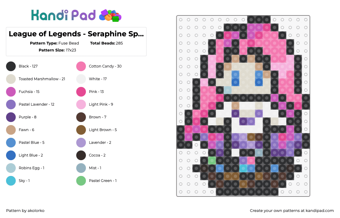 League of Legends - Seraphine Sprite - Fuse Bead Pattern by akolorko on Kandi Pad - seraphine,league of legends,lol,character,video game,pink,purple