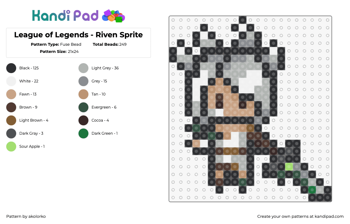 League of Legends - Riven Sprite - Fuse Bead Pattern by akolorko on Kandi Pad - riven,league of legends,lol,character,video game,tan,gray