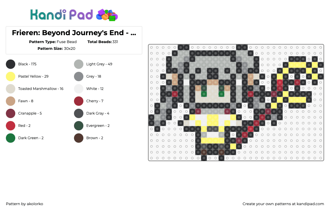 Frieren: Beyond Journey\'s End - Frieren Sprite - Fuse Bead Pattern by akolorko on Kandi Pad - frieren,beyond journeys end,manga,character,staff,gray,yellow