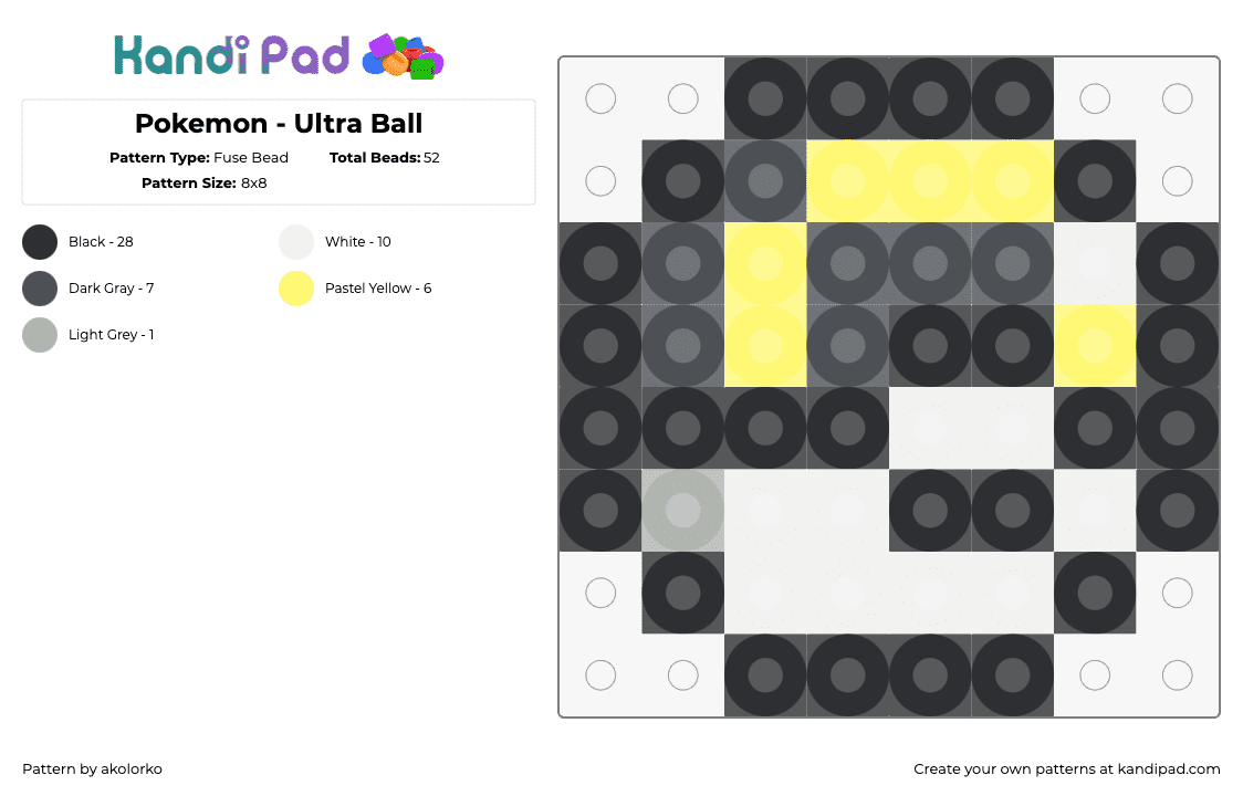 Pokemon - Ultra Ball - Fuse Bead Pattern by akolorko on Kandi Pad - ultra ball,pokeball,pokemon,gaming,simple,yellow,black,white