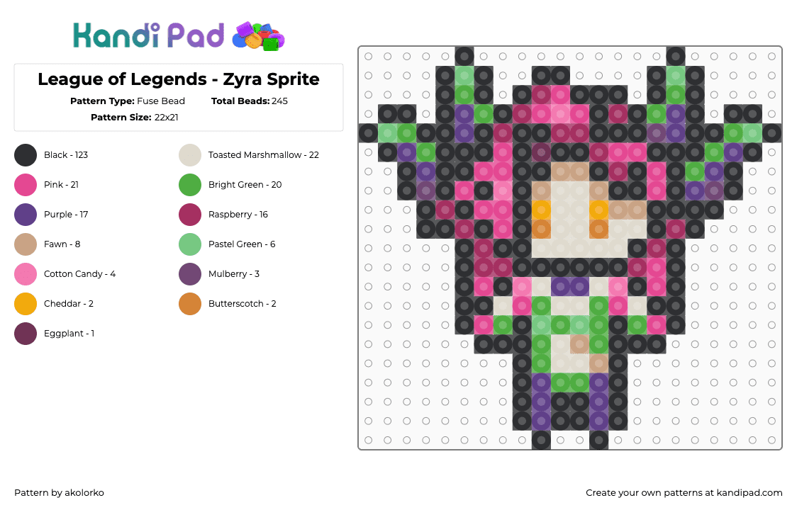 League of Legends - Zyra Sprite - Fuse Bead Pattern by akolorko on Kandi Pad - black,beige,pink,green