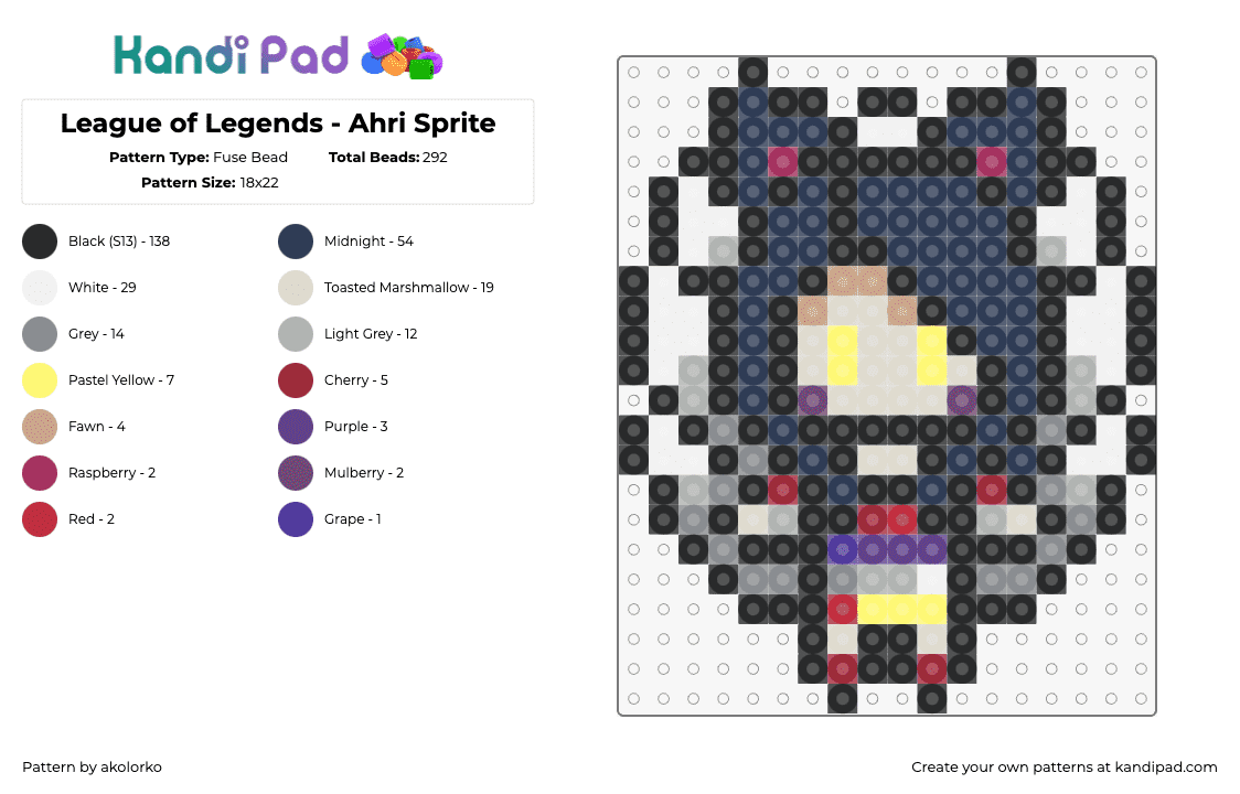 League of Legends - Ahri Sprite - Fuse Bead Pattern by akolorko on Kandi Pad - ahri,league of legends,lol,character,video game,blue,gray