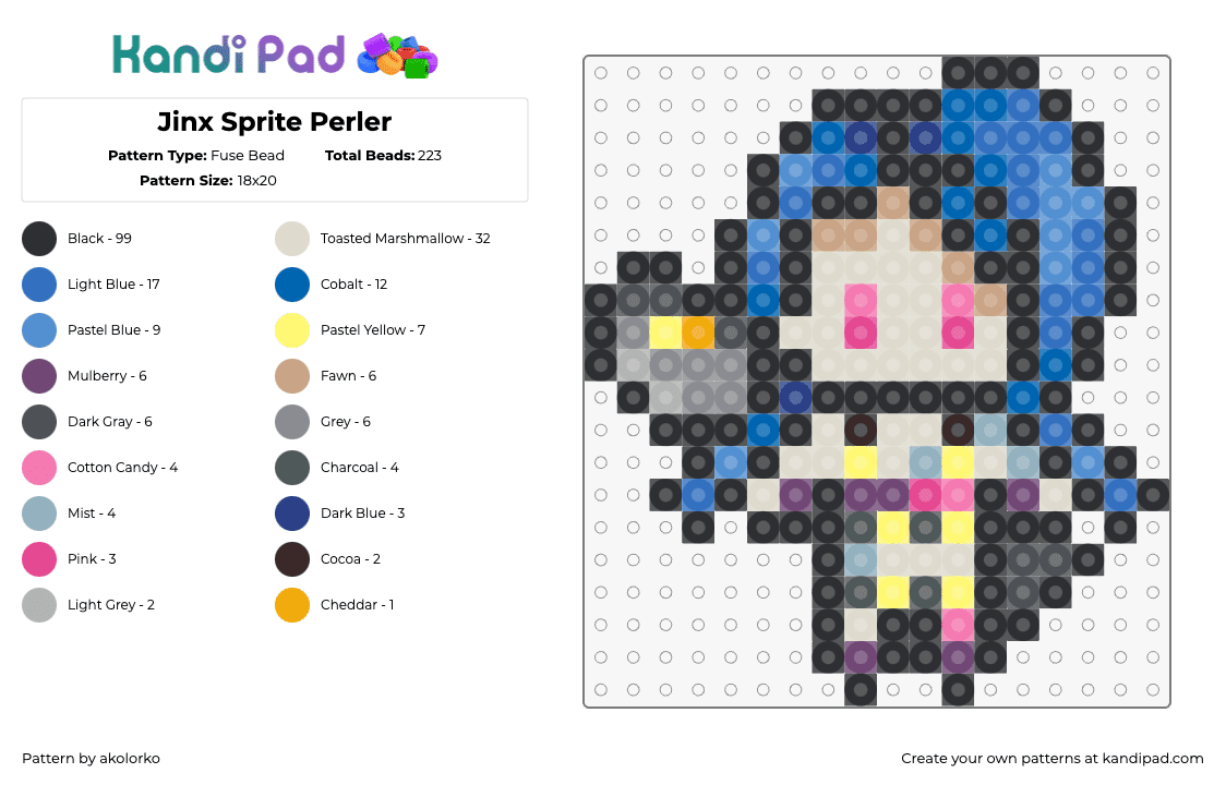 League of Legends - Jinx Sprite - Fuse Bead Pattern by akolorko on Kandi Pad - jinx,league of legends,lol,character,video game,blue,beige