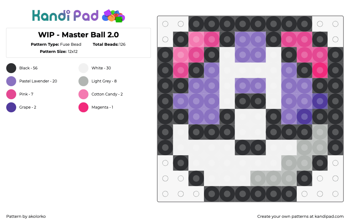 WIP - Master Ball 2.0 - Fuse Bead Pattern by akolorko on Kandi Pad - master ball,pokeball,pokemon,gaming,purple,white