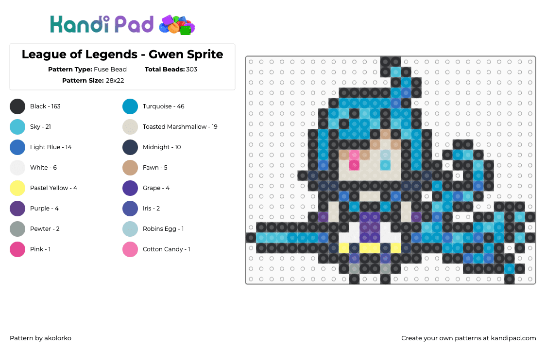 League of Legends - Gwen Sprite - Fuse Bead Pattern by akolorko on Kandi Pad - 