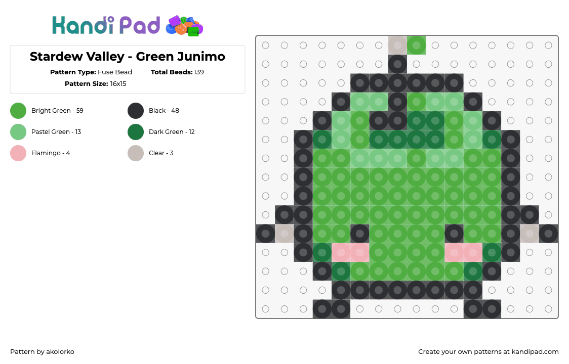 Stardew Valley - Green Junimo - Fuse Bead Pattern by akolorko on Kandi Pad - junimo,stardew valley,apple,character,video game,green