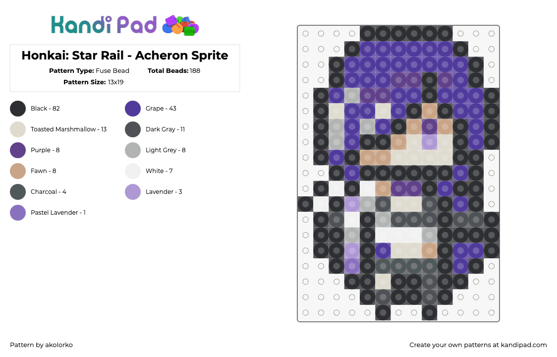 Honkai: Star Rail - Acheron Sprite - Fuse Bead Pattern by akolorko on Kandi Pad - acheron,honkai star rail,character,video game,chibi,purple