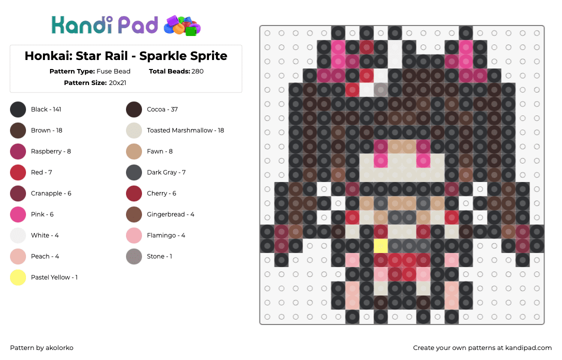 Honkai: Star Rail - Sparkle Sprite - Fuse Bead Pattern by akolorko on Kandi Pad - sparkle,honkai star rail,character,video game,chibi,pink,brown