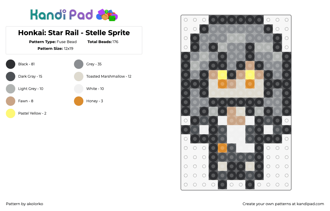 Honkai: Star Rail - Stelle Sprite - Fuse Bead Pattern by akolorko on Kandi Pad - stelle,honkai star rail,character,video game,chibi,gray