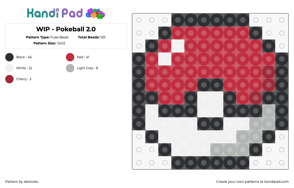 WIP - Pokeball 2.0 - Fuse Bead Pattern by akolorko on Kandi Pad - pokeball,pokemon,gaming,red,white,black