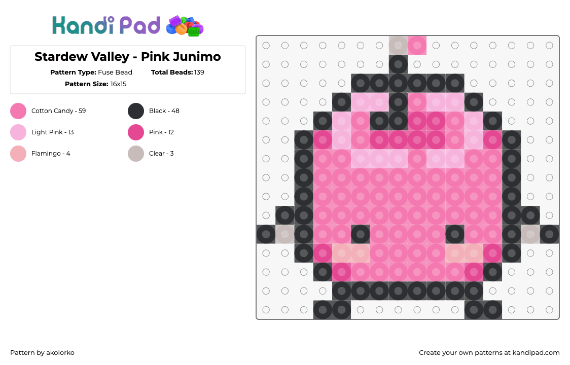 Stardew Valley - Pink Junimo - Fuse Bead Pattern by akolorko on Kandi Pad - junimo,stardew valley,character,video game,pink