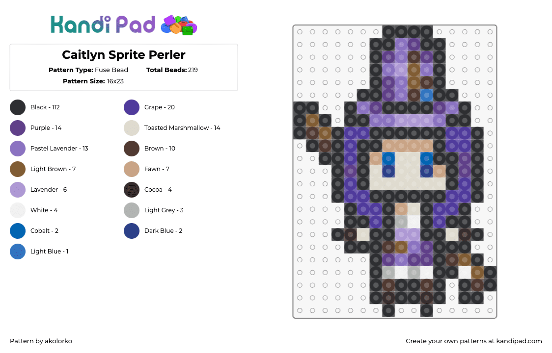 League of Legends - Caitlyn Sprite - Fuse Bead Pattern by akolorko on Kandi Pad - caitlyn,league of legends,lol,character,video game,purple